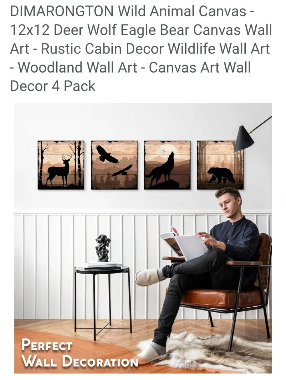 Rustic Wildlife Canvas Wall Art Set - Black Silhouette on Brown